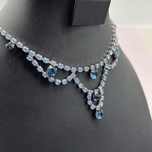 16 in vintage choker rhinestone necklace, gorgeous shades of blue